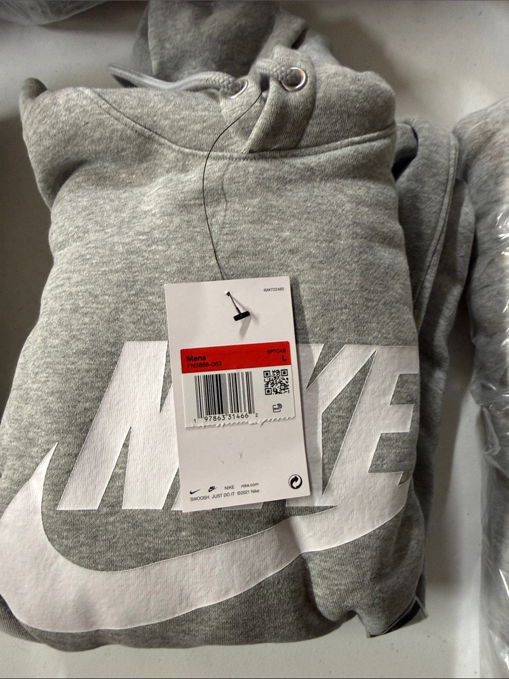 MENS NIKE SPORTSWEAR CLUB FLEECE PULLOVER HOODIE_GREY FN3868-063-SIZE L